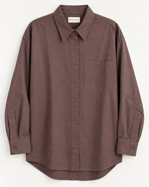 NWT Something Navy Brown Classic Button Up Long Sleeve Shirt Size XS