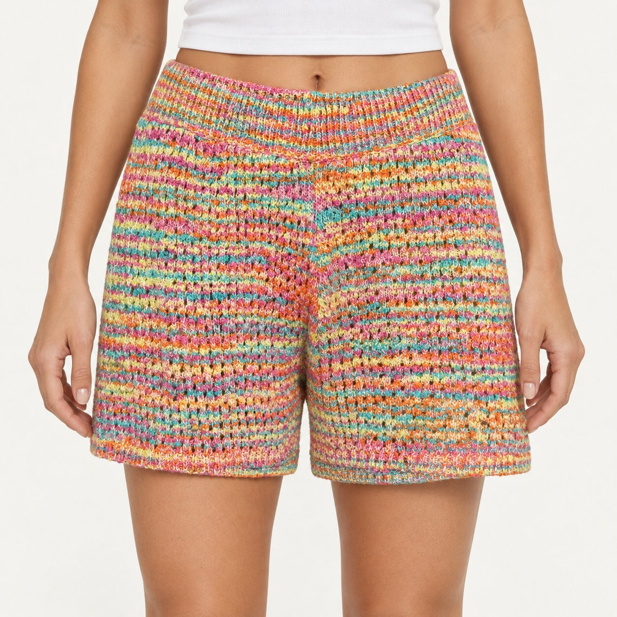 NWT Something Navy Rainbow Multicolor Knit Sweater Shorts Size XS