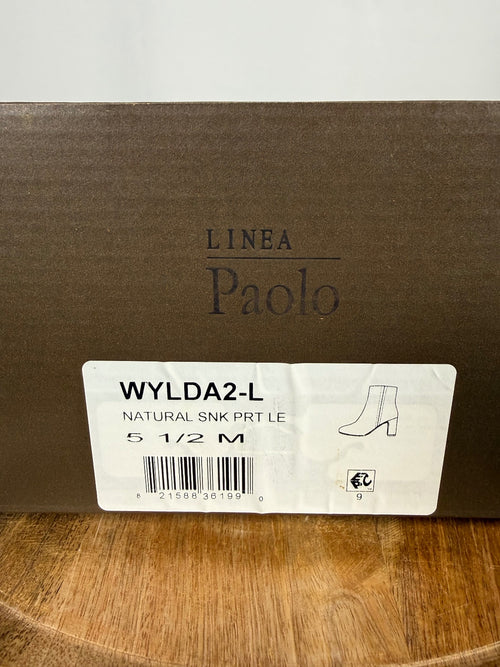 NWB Linea Paolo Wylda Natural Snake Print Leather Block Heel Ankle Boot Size 5.5