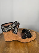 NWB Linea Paolo Varena Black Raffia Embellished Wedge Sandals Size 8