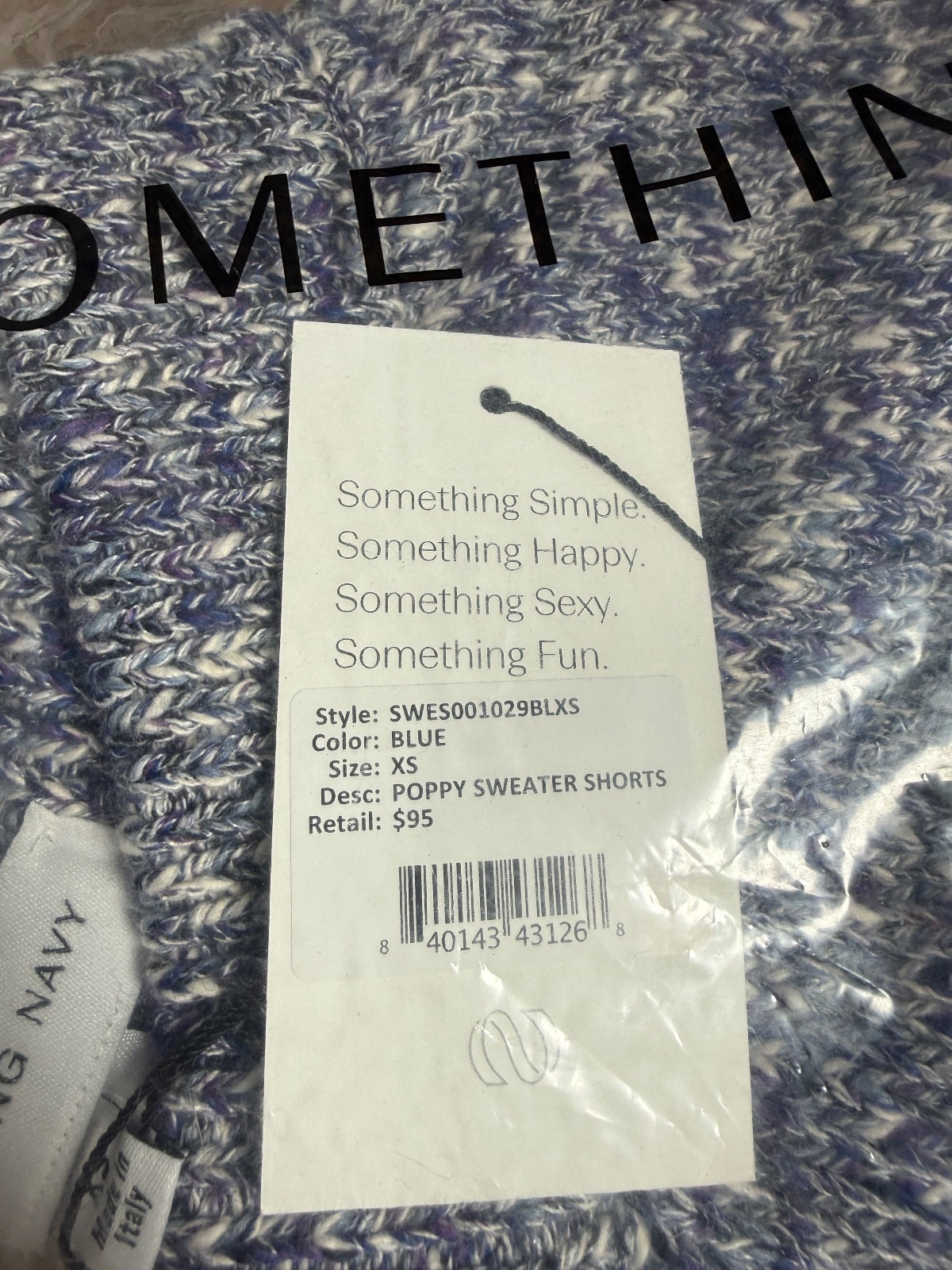 NWT Something Navy Poppy Blue Marled Knit Sweater Shorts Size XS