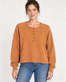 NWT Something Navy Camel Henley Sweatshirt Size Large