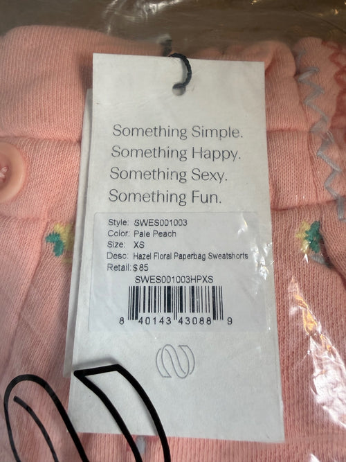 NWT Something Navy Hazel Floral Paperbag Sweatshorts Pale Peach Size XS