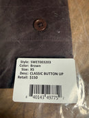 NWT Something Navy Brown Classic Button Up Long Sleeve Shirt Size XS