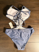 NWT Cupshe Slate Blue Cutout Strappy Tie Back One Piece Swimsuit Size Medium