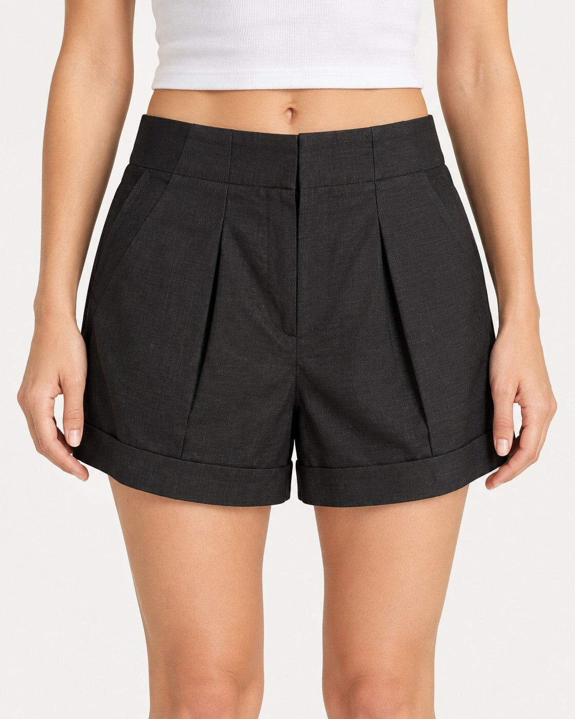 NWT Something Navy Black Pleated Cuffed Shorts Size XS