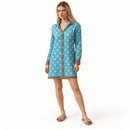 NWT Guadalupe Rhombus Blue Geometric Button-Front Shirt Dress Size Small