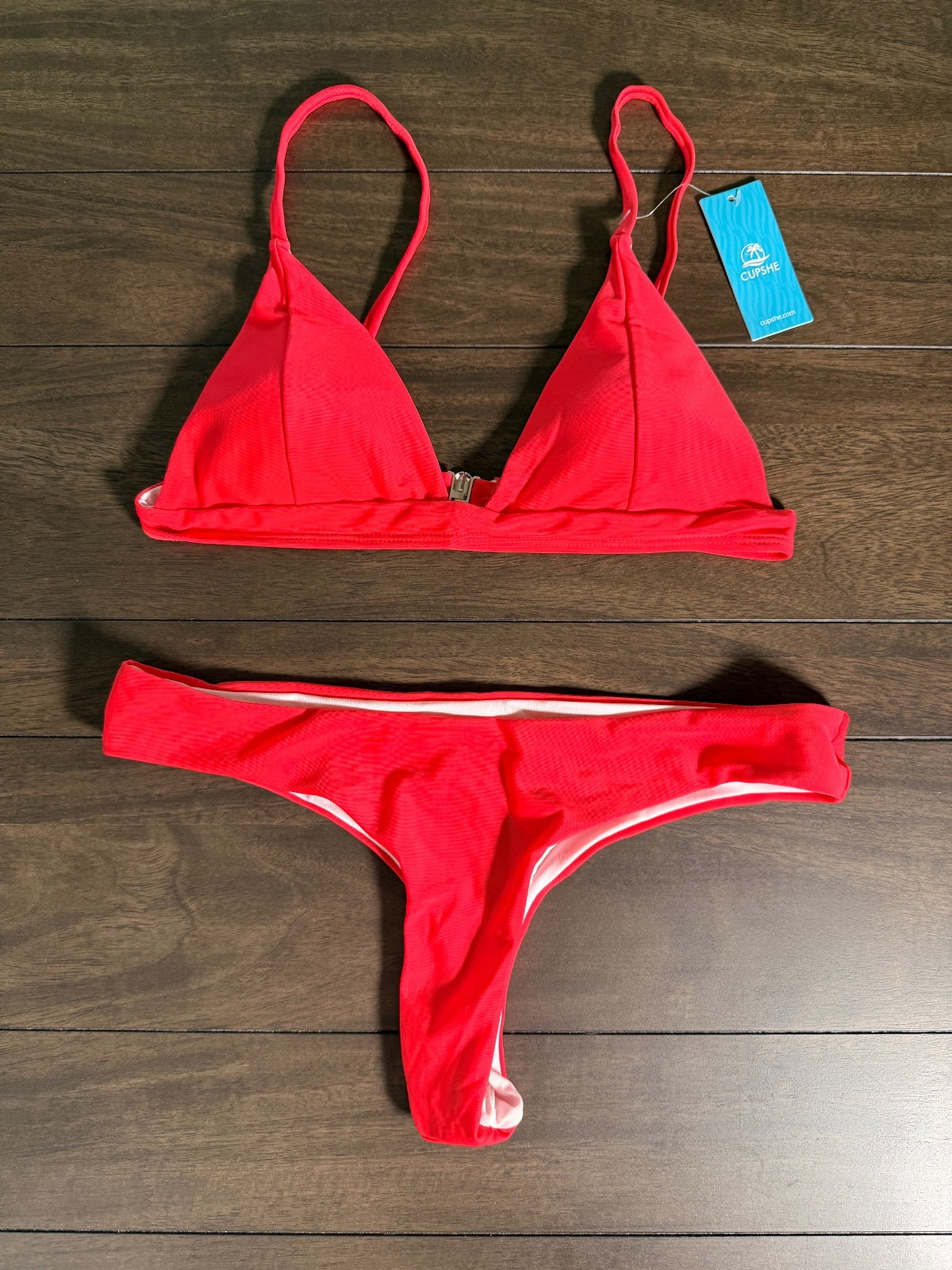 NWT Cupshe Red Triangle Bikini Adjustable Straps Thong 2 Piece Size M