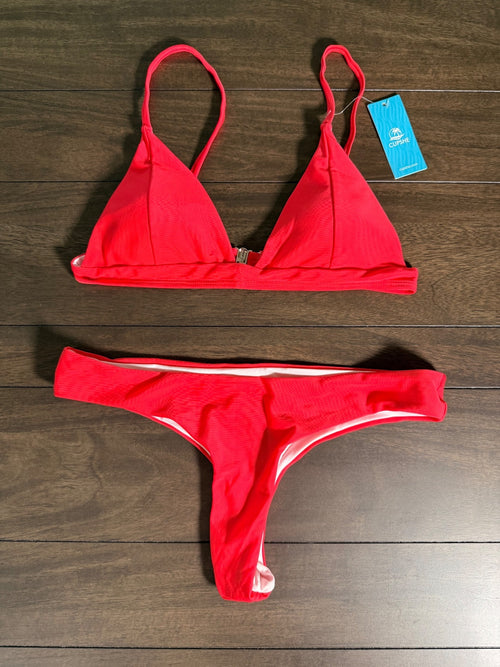 NWT Cupshe Red Triangle Bikini Adjustable Straps Thong 2 Piece Size M