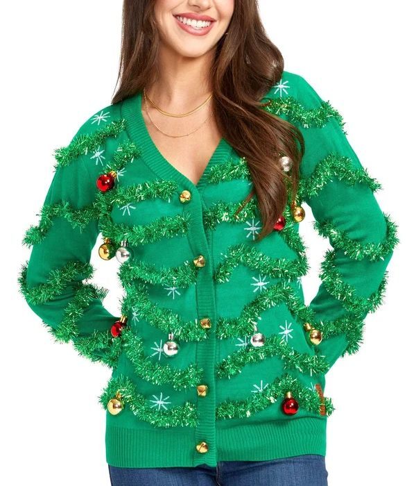 NWT Tipsy Elves Women's Gaudy Garland Ugly Christmas Cardigan Sweater Size M