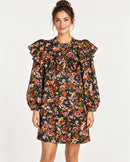 NWT Something Navy Floral Ruffle Button Up Dress Black Combo Size Medium