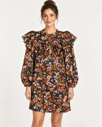 NWT Something Navy Floral Ruffle Button Up Dress Black Combo Size Medium