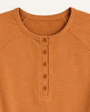 NWT Something Navy Camel Henley Sweatshirt Size Large