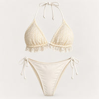 NWT CUPSHE Women’s Cream Lace 3 Piece Bikini Set with Wrap Skirt Size Large