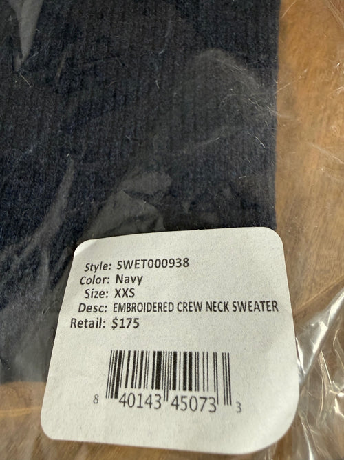 NWT Something Navy Navy Floral Embroidered Crew Neck Sweater Size XXS