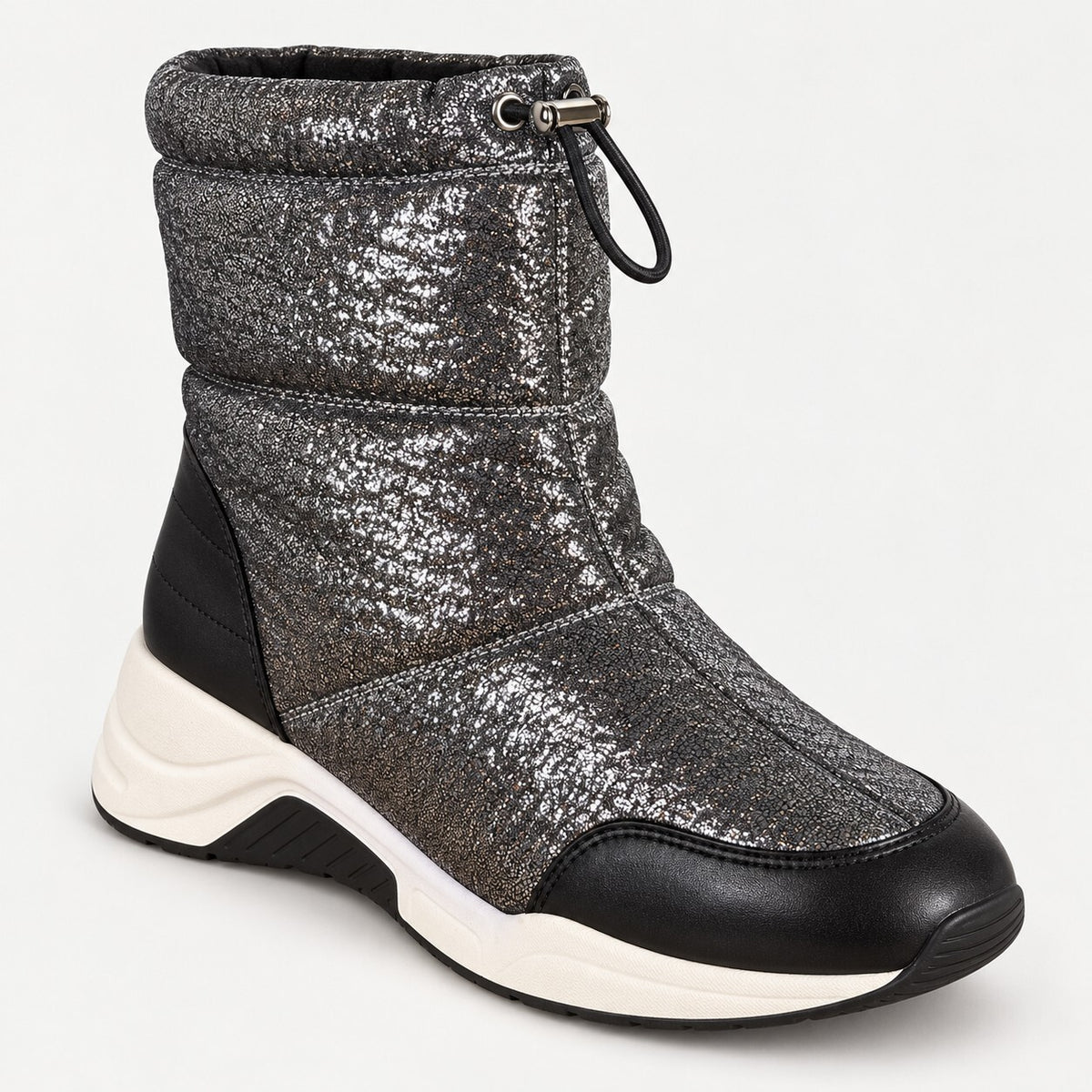 NWB Linea Paolo Gillie Silver Metallic Puffer Wedge Sneaker Boots Size 5