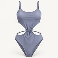 NWT Cupshe Slate Blue Cutout Strappy Tie Back One Piece Swimsuit Size Medium