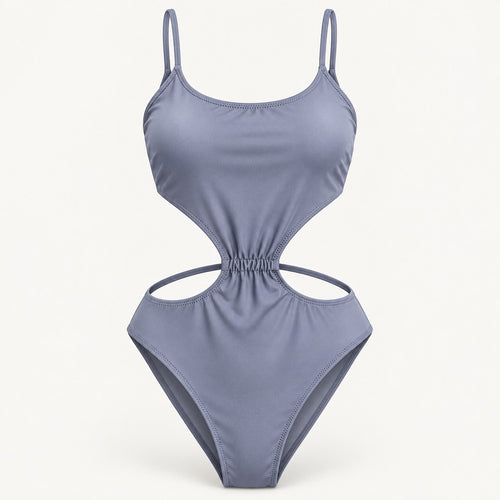NWT Cupshe Slate Blue Cutout Strappy Tie Back One Piece Swimsuit Size Medium