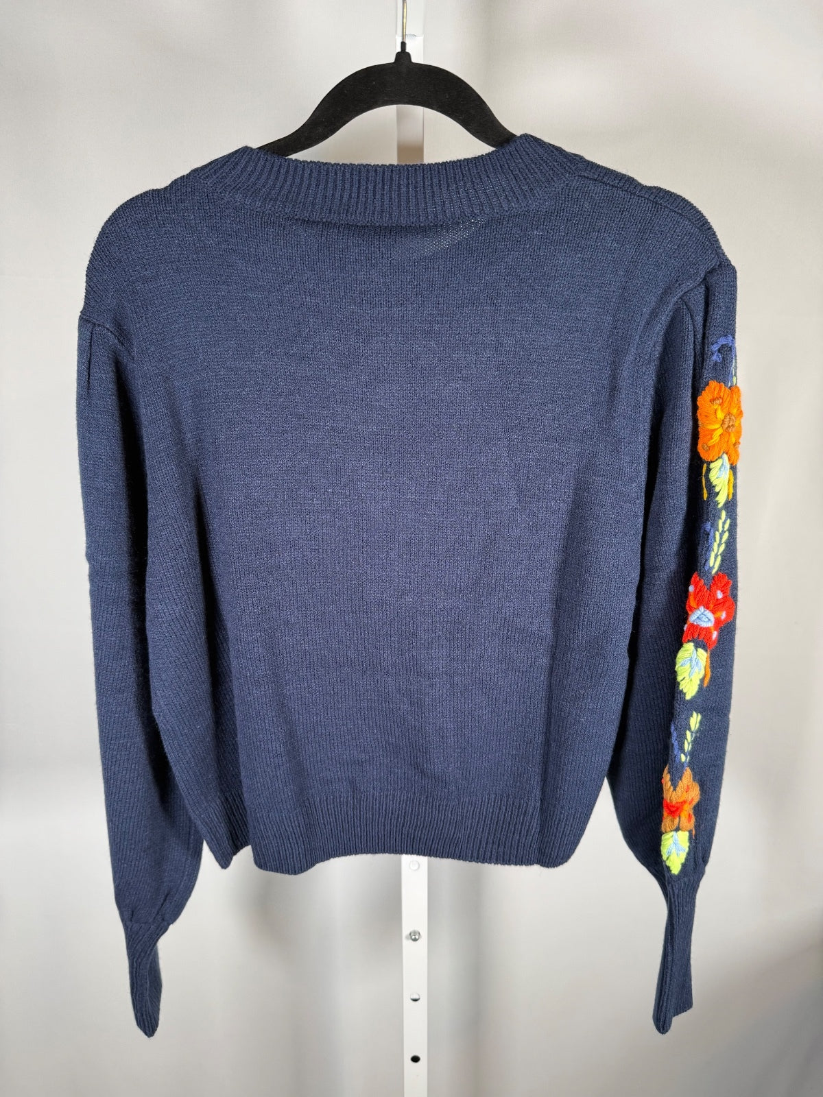 NWT Something Navy Navy Floral Embroidered Crew Neck Sweater Size XXS