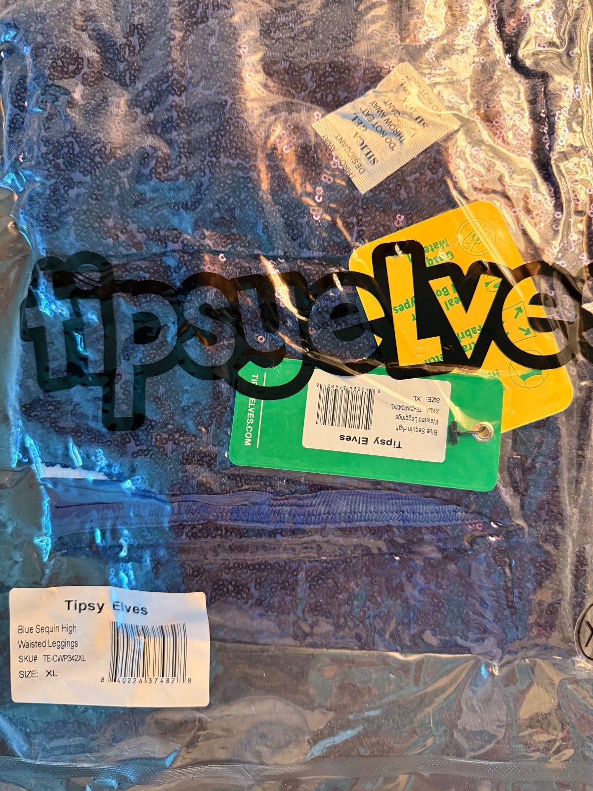 NWT Tipsy Elves Women's Blue Sequin Leggings Size XL