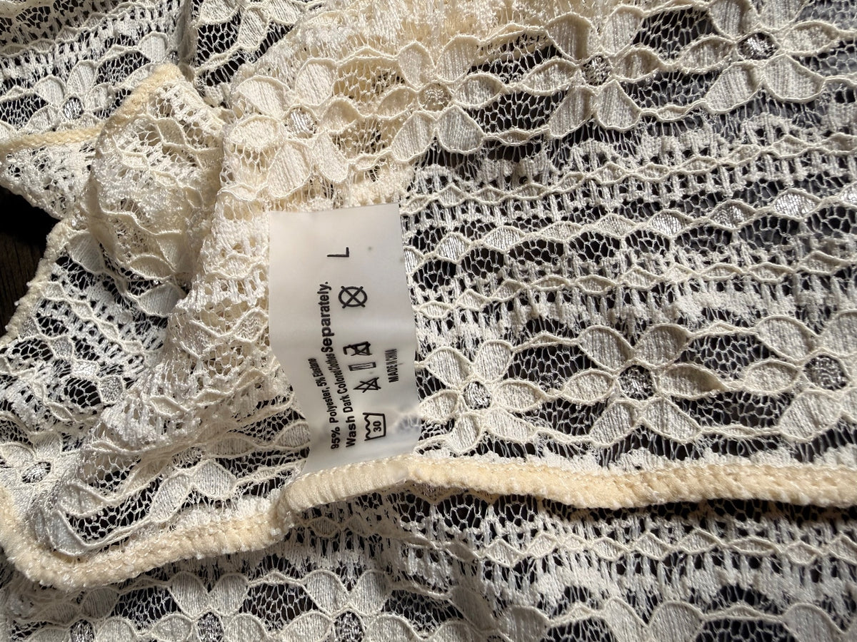 NWT CUPSHE Women’s Cream Lace 3 Piece Bikini Set with Wrap Skirt Size Large