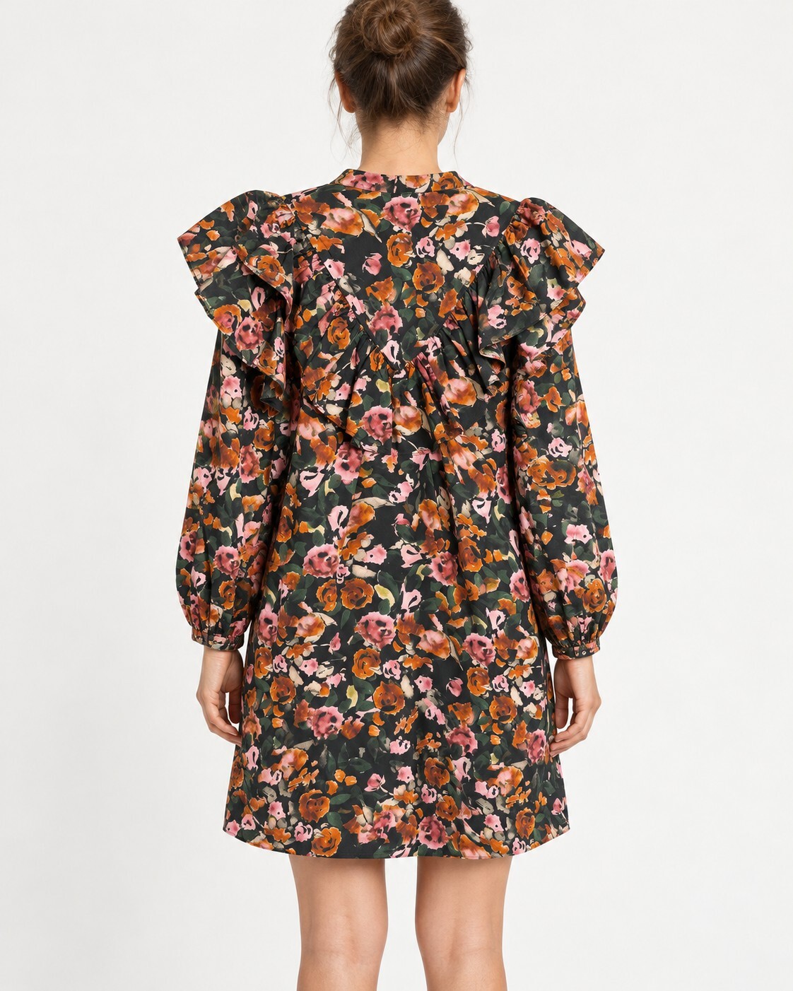 NWT Something Navy Floral Ruffle Button Up Dress Black Combo Size Medium