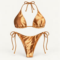 NWT CUPSHE Women’s Bronze Triangle Tie Side Bikini Set Size Small