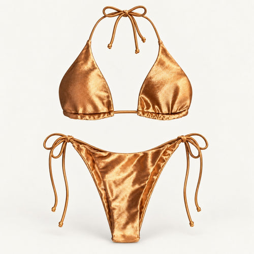 NWT CUPSHE Women’s Bronze Triangle Tie Side Bikini Set Size Small