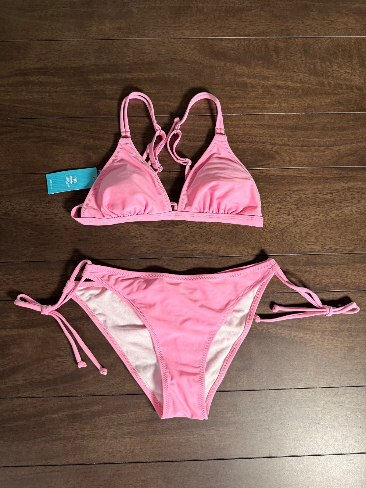 NWT Cupshe Pink Side Tie Two Piece Bikini Swimsuit Size Small