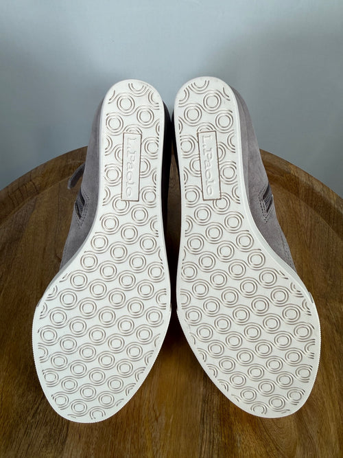 NWB Linea Paolo Anna Rock Gray Perforated Kid Suede Wedge Sneakers Size 5.5