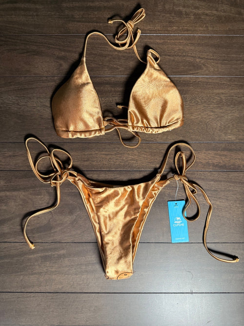 NWT CUPSHE Women’s Bronze Triangle Tie Side Bikini Set Size Small