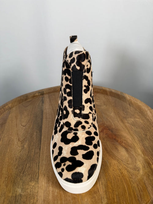 NWB Linea Paolo Anna 3 White Black Leopard Wedge Sneakers Size 7