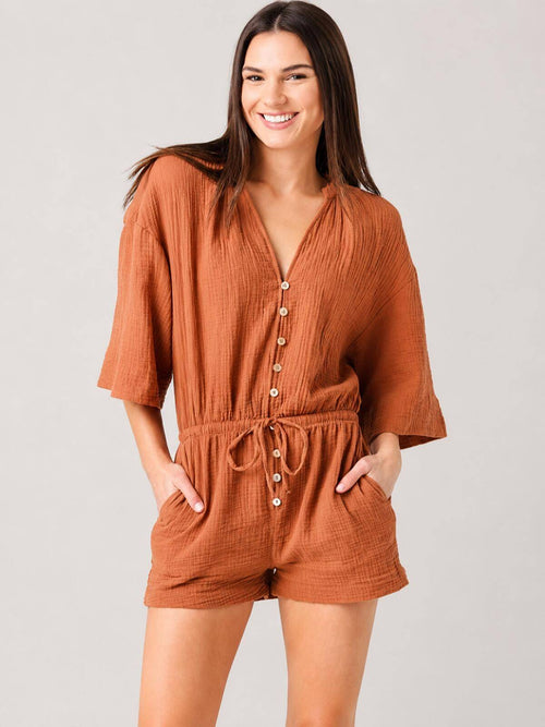 NWT Z Supply Zephyr Gauze Romper Brown Size Medium