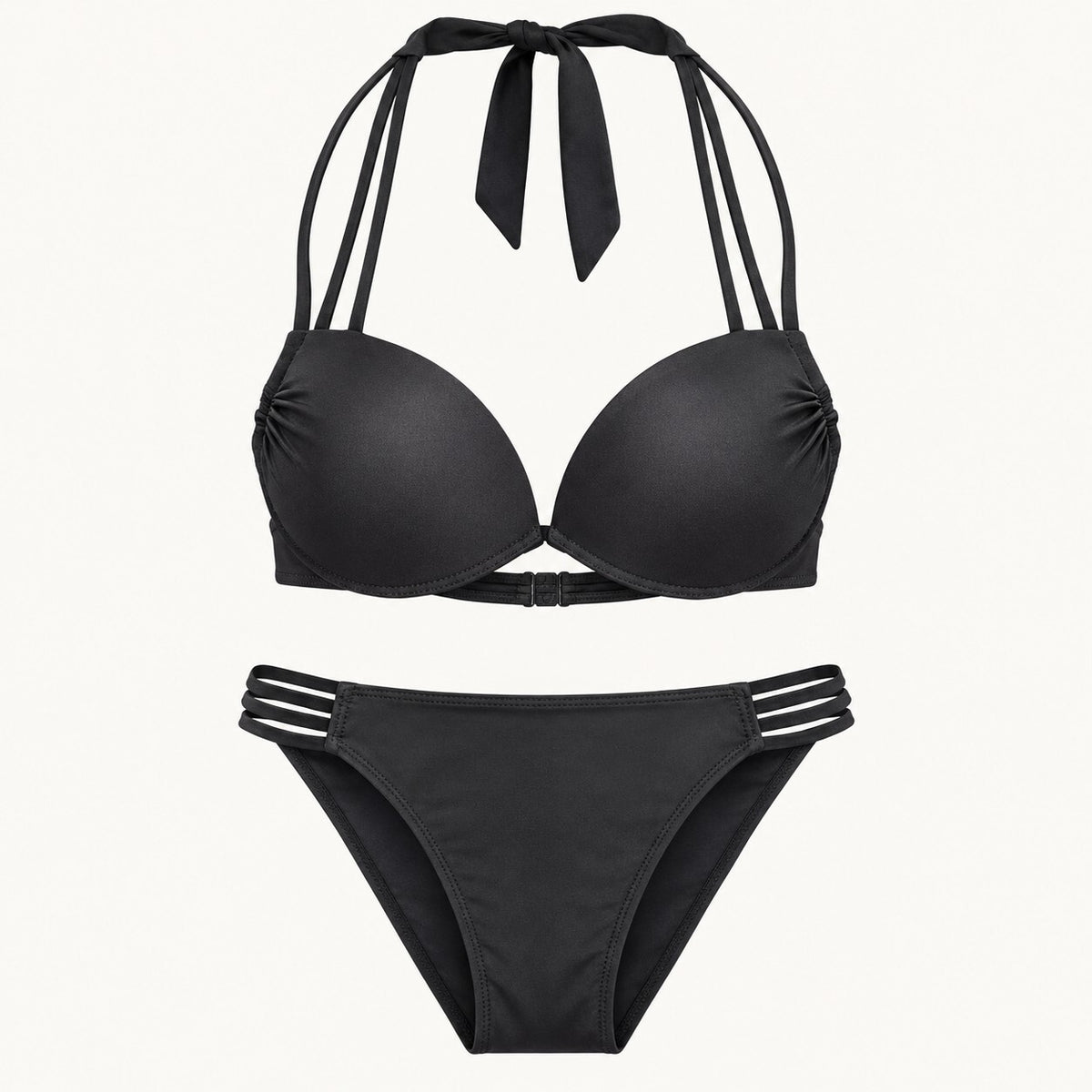 NWT CUPSHE Black Double Strap Strappy Two Piece Bikini Set Size Large