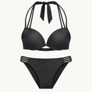 NWT CUPSHE Black Double Strap Strappy Two Piece Bikini Set Size Large