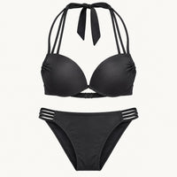 NWT CUPSHE Black Double Strap Strappy Two Piece Bikini Set Size Large