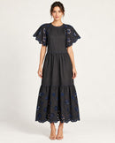 NWT Something Navy Black Combo Floral Eyelet Embroidered Tiered Dress Size XS