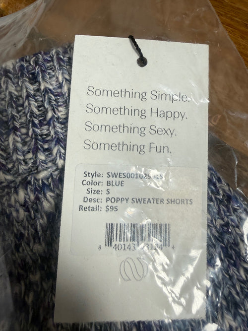 NWT Something Navy Poppy Blue Marled Knit Sweater Shorts Size Small