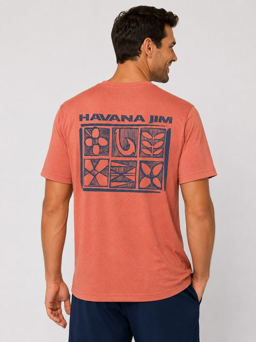 NWT Havana Jim Crew Neck Short Sleeve Logo T-Shirt Coral Heather XXL