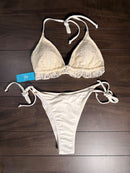NWT CUPSHE Women’s Cream Lace 3 Piece Bikini Set with Wrap Skirt Size Large