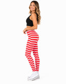 NWT Tipsy Elves Red and White Striped Leggings Size Medium