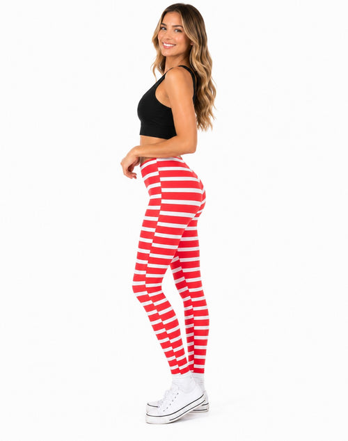 NWT Tipsy Elves Red and White Striped Leggings Size Medium