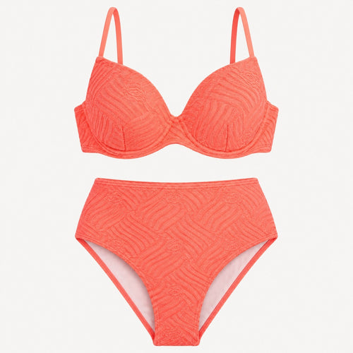 NWT CUPSHE Coral Pink Textured Two Piece Bikini Set Size Small