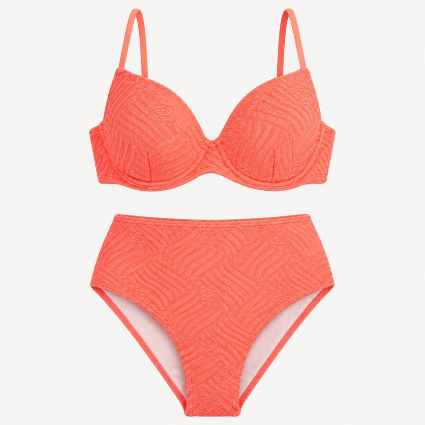 NWT CUPSHE Coral Pink Textured Two Piece Bikini Set Size Small
