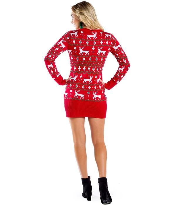 NWT Tipsy Elves Women's Red Reindeer Sweater Dress Size Large