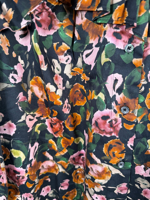 NWT Something Navy Floral Ruffle Button Up Dress Black Combo Size Medium
