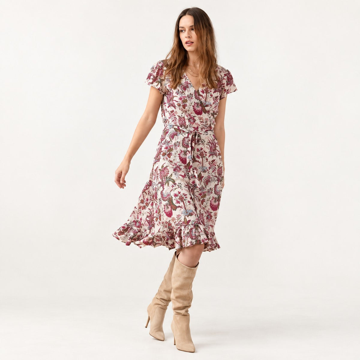 NWT Guadalupe Astrid Floral Wrap Midi Dress Size Medium