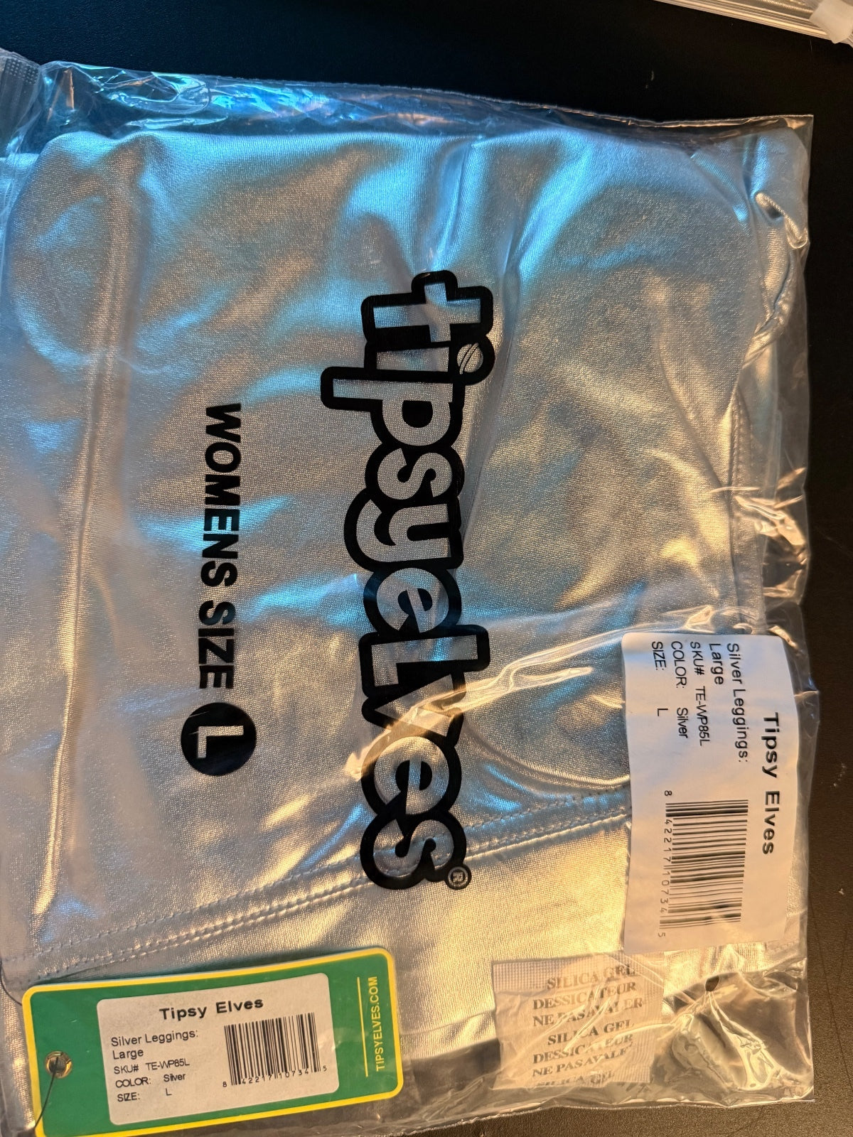 NWT Tipsy Elves Metallic Silver Leggings Size Large