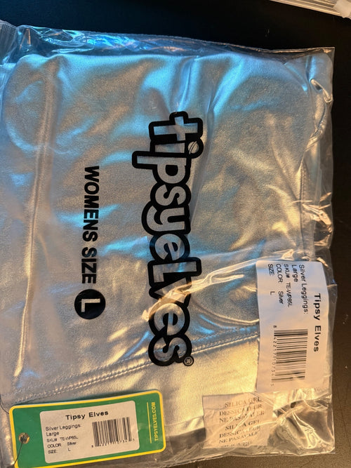 NWT Tipsy Elves Metallic Silver Leggings Size Large