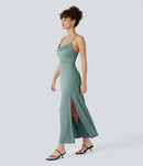 NWT Halara Ribbed Cowl Neck Lace Up Midi Dress Clear Green Size Large